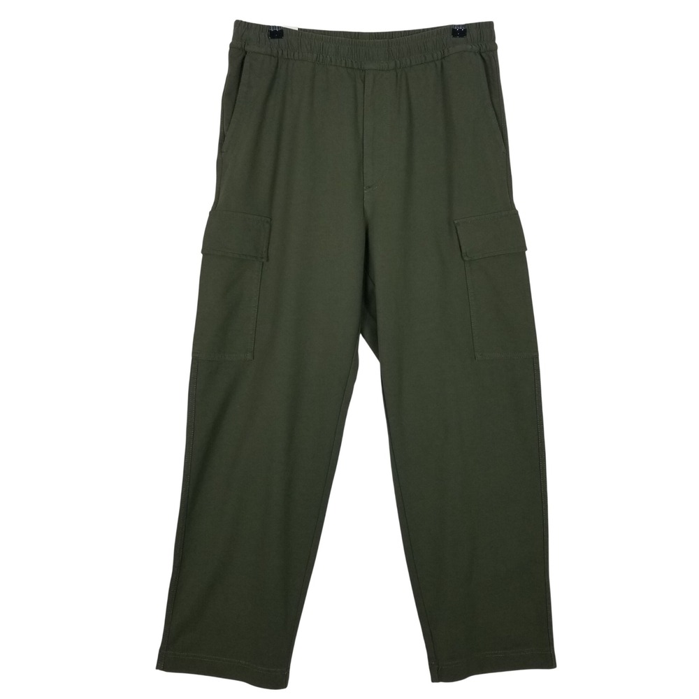 Uniqlo Washed Jersey Cargo‎ Pants Mens Size L Olive Green Stretch 372-473177